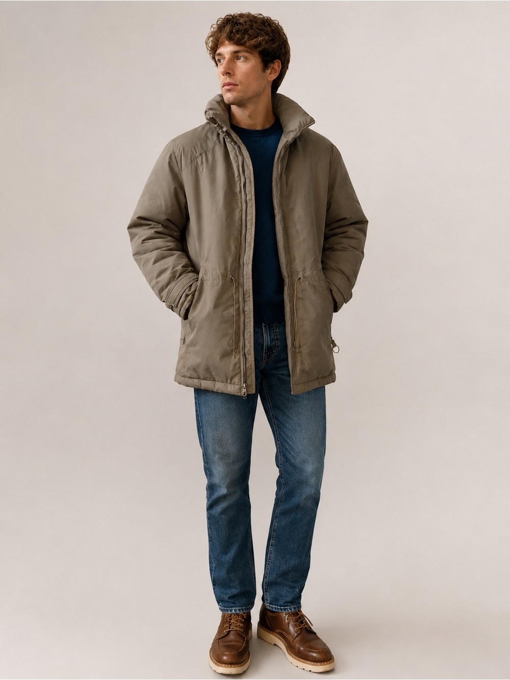 Vintage Mighty Mac Insulated Parka Jacket 44 Tall Taupe Winter Coat USA Made